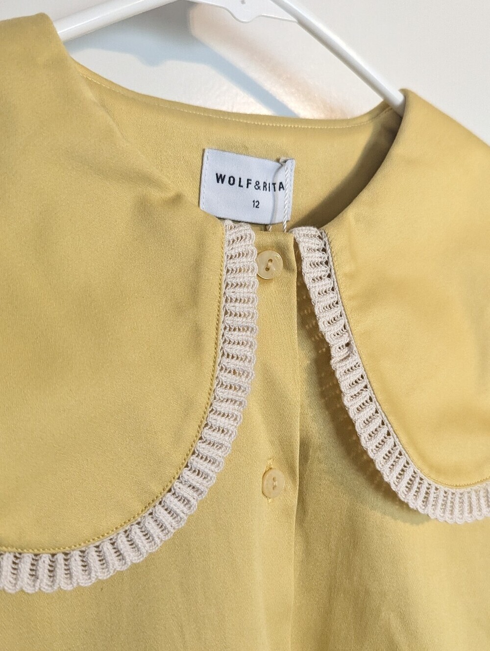 Wolf & Rita Noa Peter Pan Collar Crochet Trim Long Sleeve Top - Yellow sz 12 - Picture 3 of 6